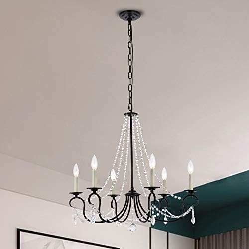 Modern 6 Light Candle Style Chandelier with Crystal Accents Dark Bronze