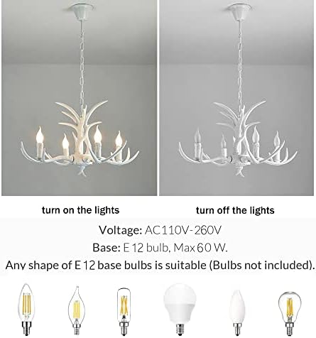 Retro Antler Chandelier 4 Lights Deer Horn Ceiling Light Fixture