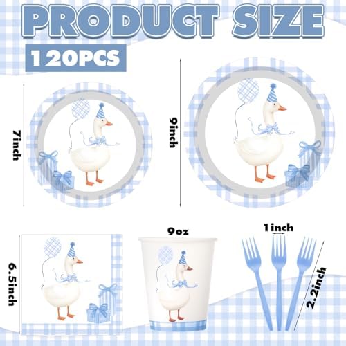 Havawish 120 Pcs Silly Goose Blue Party Tableware Set