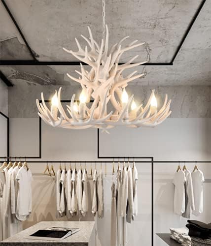 White Resin Antler Chandelier with 9 Lights and 18 Arms