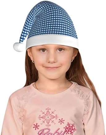 Blue Gingham Santa Hat for Kids Christmas Party