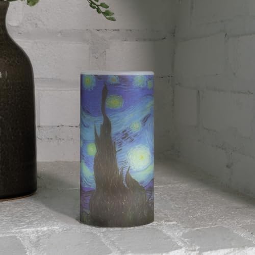 Lavish Home Flameless Candles - 2 Pack Van Gogh Starry Night Battery Operated with Remote