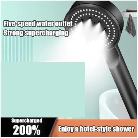NATTCO 5 Mode High Pressure Showers Head Adjustable Massage Shower Head Black Bracket 1 Inch