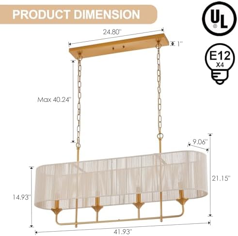 42 Boho Chandelier Brass and White Rattan Pendant Light for Dining Room Kitchen Island Living Room