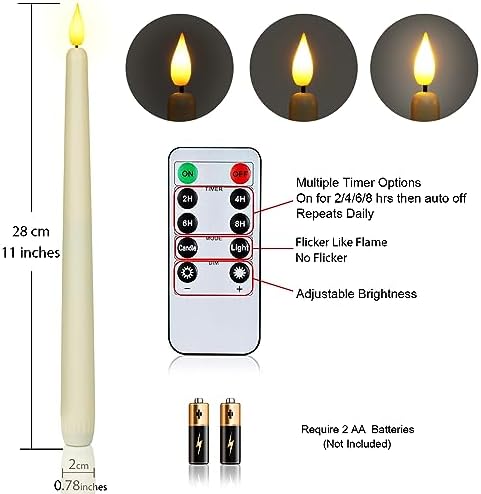 Homemory 24 Pcs Battery Operated Flameless Taper Candles with Remote Timer Dimmer