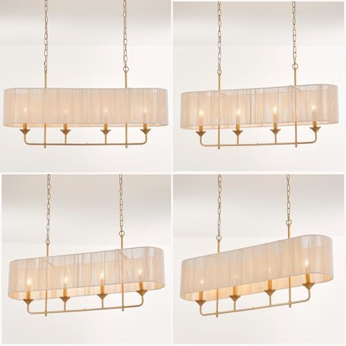 42 Boho Chandelier Brass and White Rattan Pendant Light for Dining Room Kitchen Island Living Room