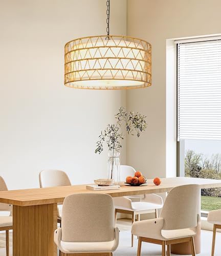 20 Inch Rattan Chandelier with 5 Lights Boho Style