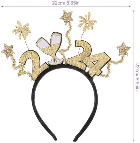 LUOZZY 6 Piece 2024 New Year Headbands Tiara Glitter Star Champagne Bottle Firework Hair Hoops