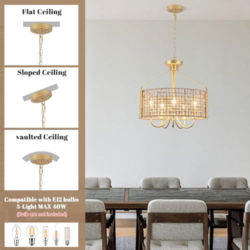 18 Inch Gold Rattan Chandelier 5 Light Boho Design