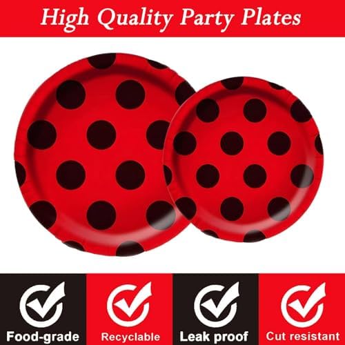 Ladybug Themed 96Pcs Plates Napkins Party Set for 24 Guests