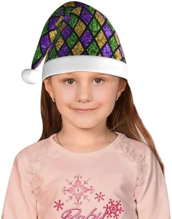 Shiny Green Purple Santa Hat for Kids Christmas Party