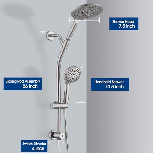 High Pressure Shower Head Combo with Handheld and 26 Adjustable Slide Bar