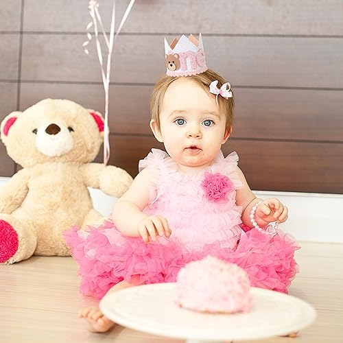1st Birthday Teddy Bear Crown for Girls - Pink Bear Party Hat