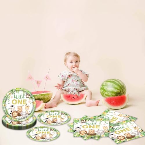 40Pcs Wild One Birthday Safari Animal Plates Napkins Set