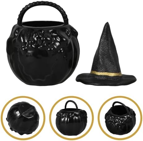LOGOFUN 3 Pack Halloween Witch Hat and Cauldron Set Black