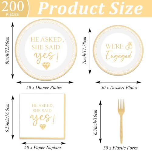 200Pcs Happy Engagement Party Paper Plates Napkins Fork Set for Wedding Bridal Shower
