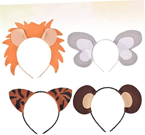 4pcs Animal Headband with Lion Tiger Elephant Monkey Designs