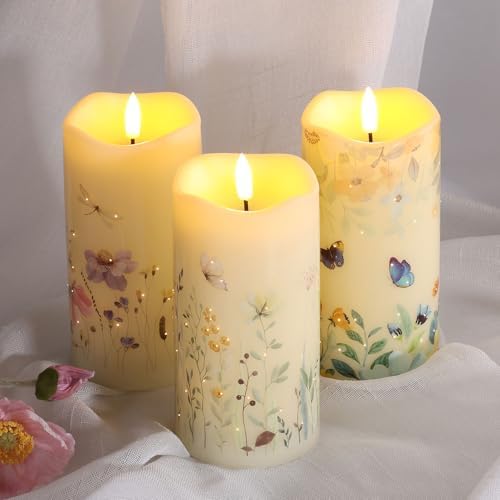 Eywamage Flameless Candles Set of 3 Butterfly Floral LED