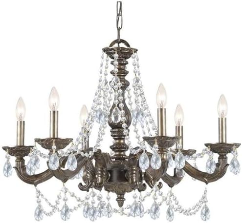 6 Light Traditional Crystal Candle Chandelier with Venetian Bronze Frame