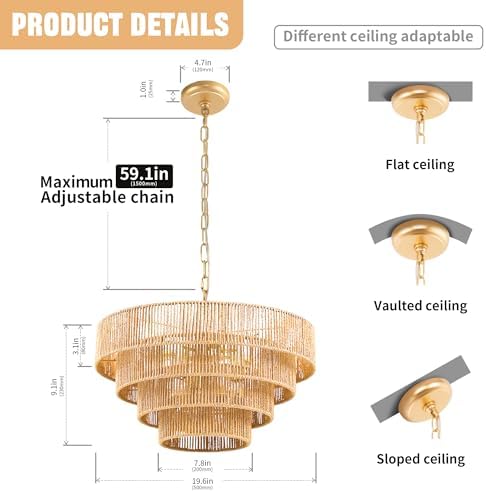 DORESshop 6 Light Boho Rattan Chandelier