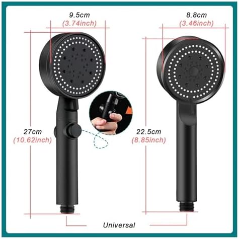 NATTCO 5 Mode High Pressure Showers Head Adjustable Massage Shower Head Black Bracket 1 Inch