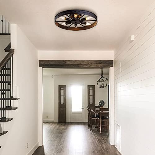 6-Light Rustic Metal Ceiling Fixture Black Round Industrial Style