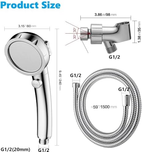 Adjustable 3-Spray Handheld Shower Head with OnOff Switch