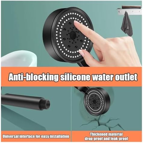 NATTCO 5 Mode High Pressure Showers Head Adjustable Massage Shower Head Black Bracket 1 Inch