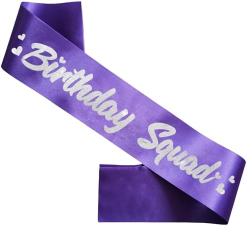 6 Piece Birthday Squad Sash Set Purple with Silver Glitter Lettering