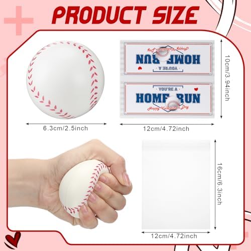 24 Pcs Mini Baseball Stress Balls with Headers Valentine Party Favor Toy Gifts for Kids Classroom Anxiety Relief