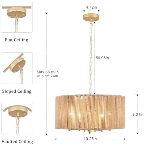 5-Lights Boho Rattan Chandelier Dining Room