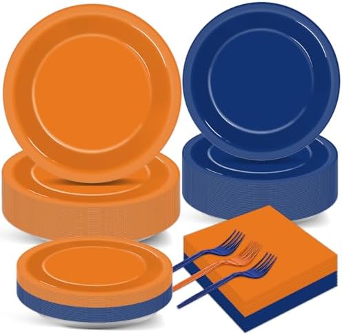 200 Pcs Orange Blue Dart War Party Plates Napkins Set for 50 Guests