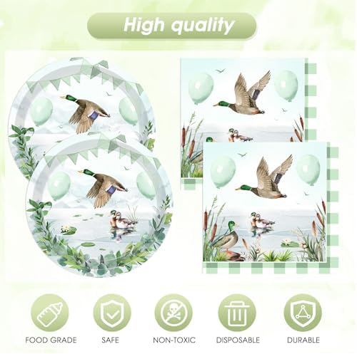 One Lucky Duck Birthday Decorations Tableware Set 41PCS Mallard Duck Plates Napkins for 1st Birthday Party Supplies