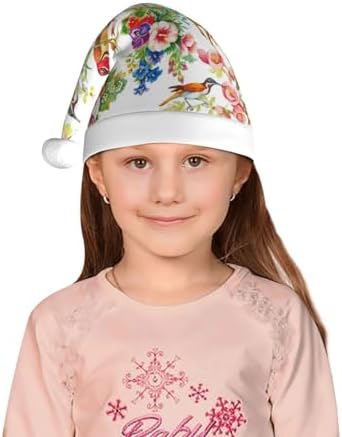 Wild Exotic Birds And Flowers Santa Hat for Kids