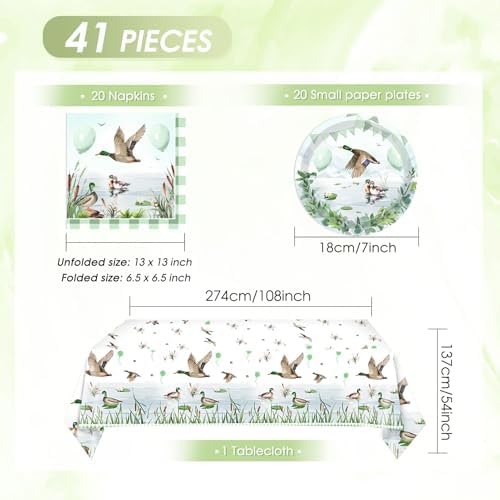One Lucky Duck Birthday Decorations Tableware Set 41PCS Mallard Duck Plates Napkins for 1st Birthday Party Supplies