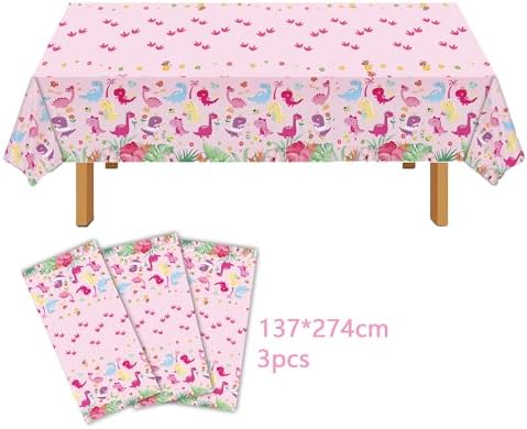 Dinosaur Birthday Party Tablecloths for Girls - Pink