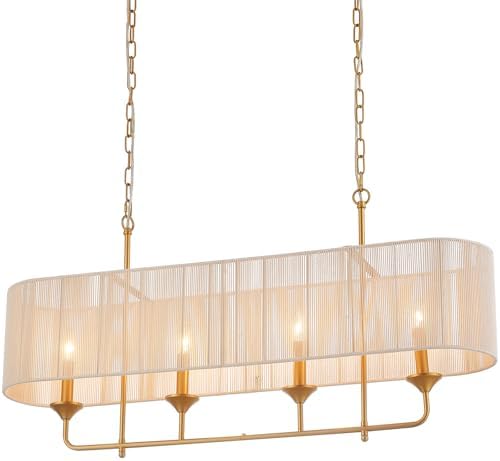 42 Boho Chandelier Brass and White Rattan Pendant Light for Dining Room Kitchen Island Living Room