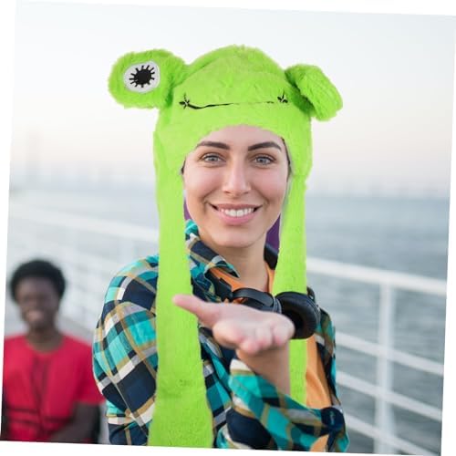 Plush Frog Hat with Moving Ears for Halloween Costumes