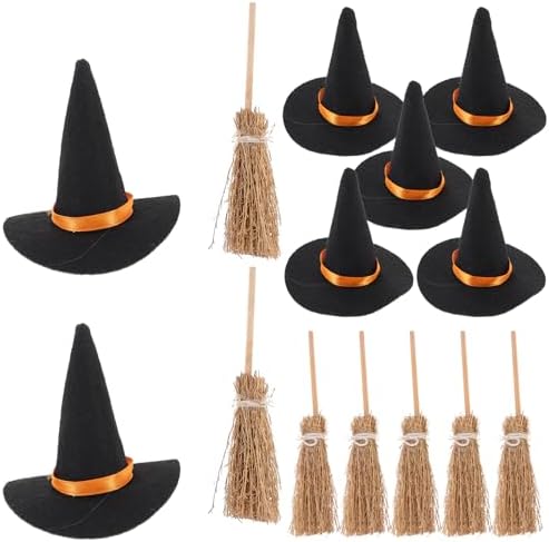 LOGOFUN Halloween Witch Hats and Brooms Set