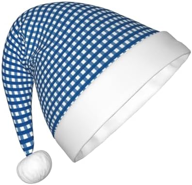 Blue Gingham Santa Hat for Kids Christmas Party