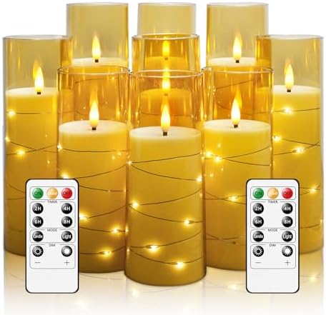 Flameless LED Candles with Timer 9 Pack Gold