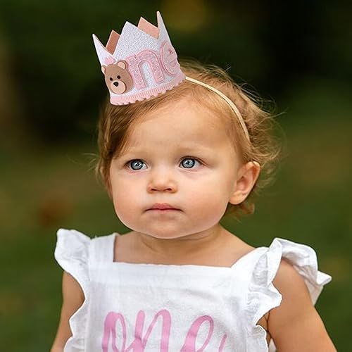1st Birthday Teddy Bear Crown for Girls - Pink Bear Party Hat