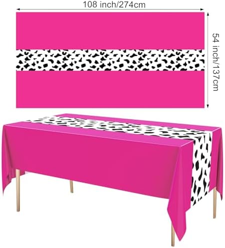 Hot Pink Cow Print Tablecloth Set 3 Pc 54x108 Inch Party Decor