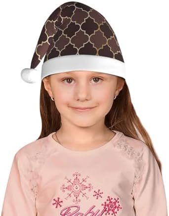 Brown Gold Grid Santa Hat for Kids Christmas Costume