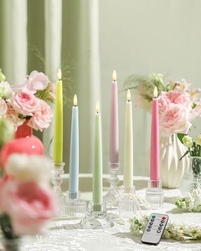 Multicolored Pastel Flameless Taper Candles with Timer and Remote 6 Pack