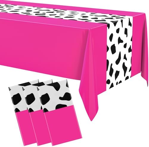 Hot Pink Cow Print Tablecloth Set 3 Pc 54x108 Inch Party Decor