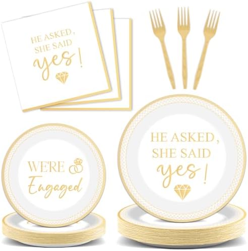 200Pcs Happy Engagement Party Paper Plates Napkins Fork Set for Wedding Bridal Shower
