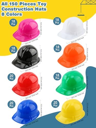 150 Pack Kids Plastic Construction Hard Hats for Boys Girls Party Supplies