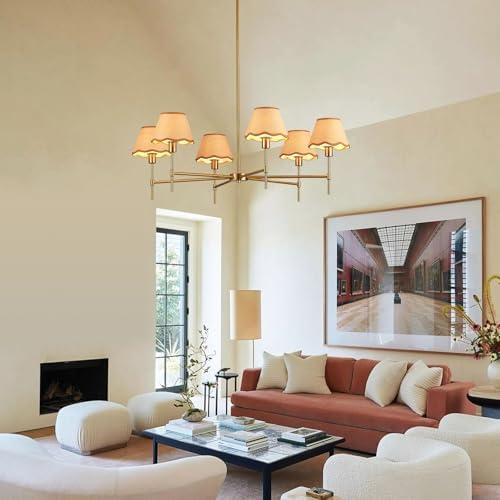 39 Inch Large Rattan Chandelier 6 Light Farmhouse Boho Style