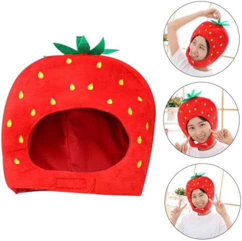 LOGOFUN Plush Strawberry Head Cap Photo Prop for Cosplay Party